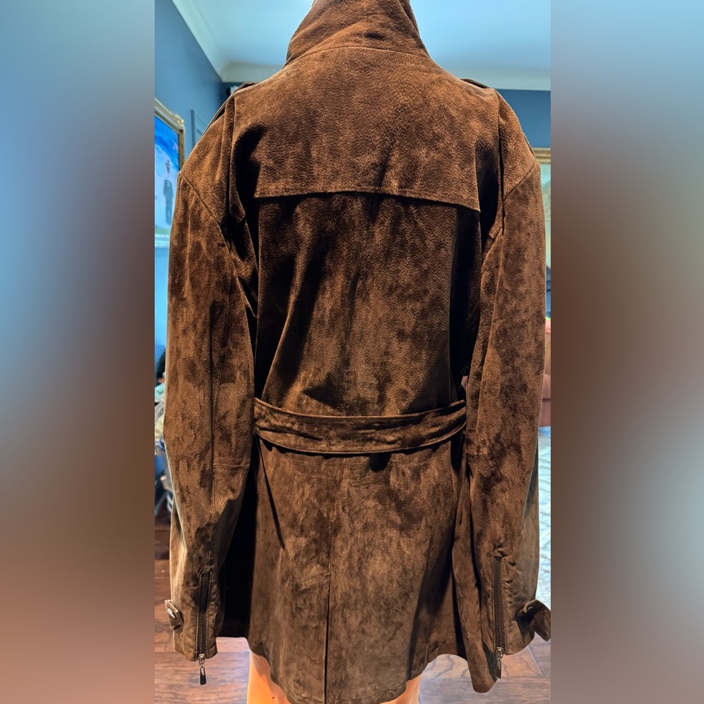 Bradley Bayou Leather Trench Coat Brown Belted Moto Jacket Womens 2X - Picture 3 of 9